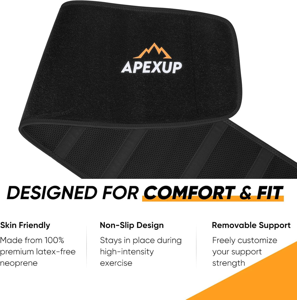APEXUP Waist Trainer for Women Lower Belly Fat, Men Sweat Band, Stomach Wrap, Waist Trimmer with Removable Lumbar Support