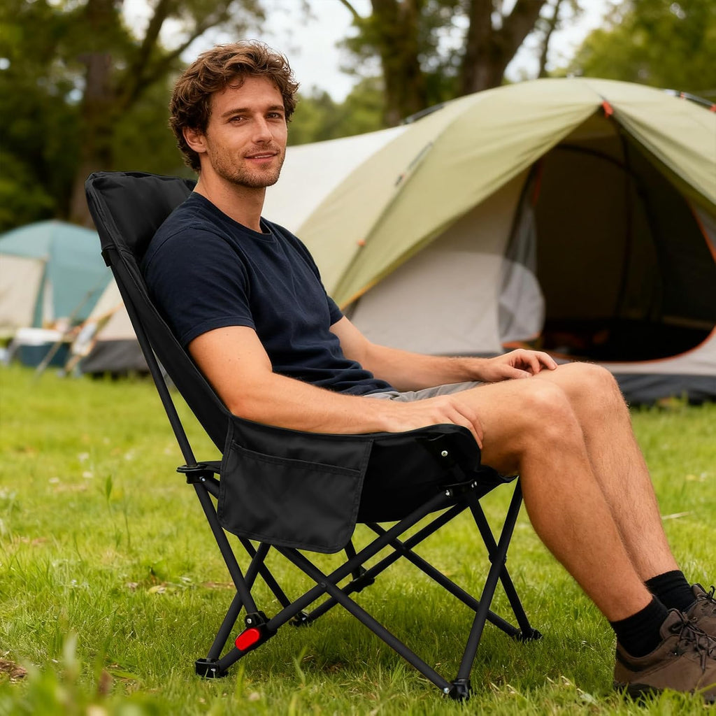 Camping Chairs for Adults, Beach Chairs for Adults, Lawn Chairs with Adjustable Backrest Suitable for Patio/Fishing/Beach/Camp, Includes A Storage Bag (Black)
