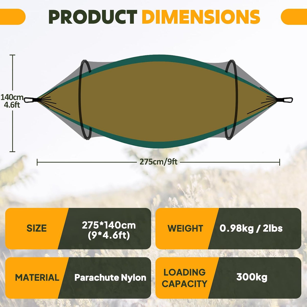 Chihee Ultra-Light Travel Camping Hammock Pop-up Net Hammock 660lbs Load Capacity,Breathable,Quick-Drying Parachute Nylon 2 Premium Carabiners,2 Tree Slings Included for Outdoor Backpacking Hiking