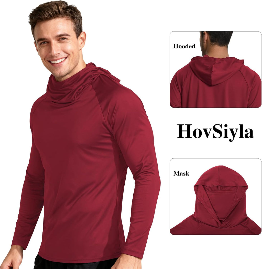 HovSiyla Mens Fishing Hoodie UV Sun Protection Shirts UPF Rash Guard Long Sleeve Shirts Hiking Performance Mesh Face Mask Top