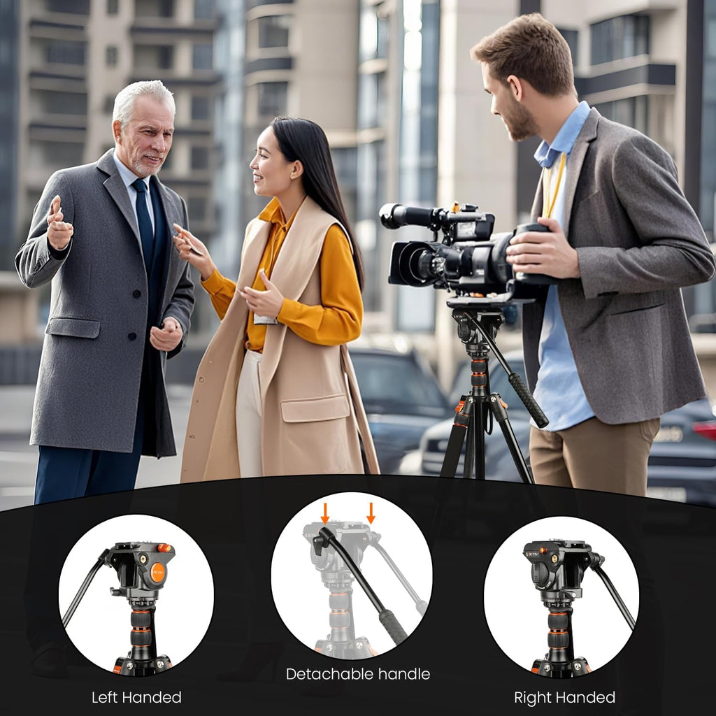 Victiv 72" Video Camera Tripod, Heavy Duty Fluid Head Tripod with Carry Bag
