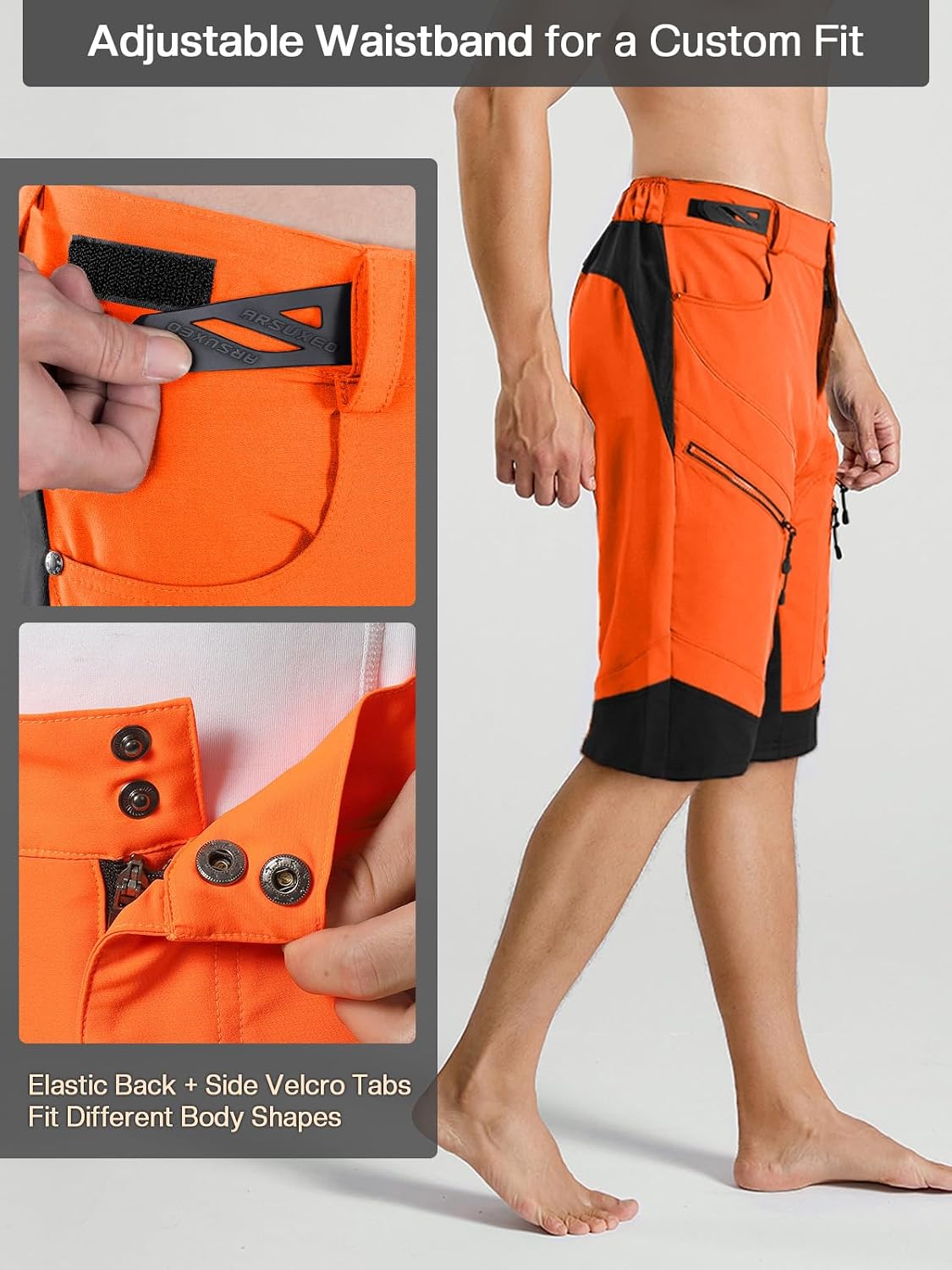 ARSUXEO Men's Loose Fit Cycling Shorts Mountain Bike Shorts Water Ressistant 1903