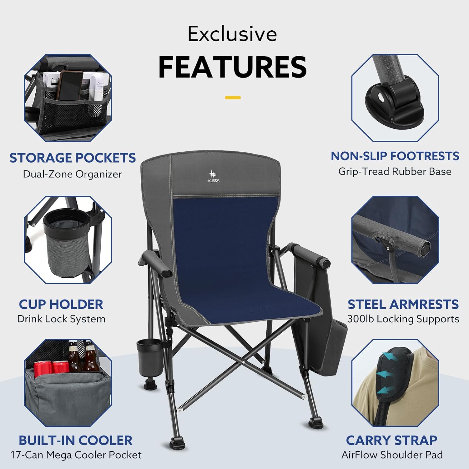 Oversized Camping Chair 400 lbs, Heavy Duty Folding Chair, Wide Seat