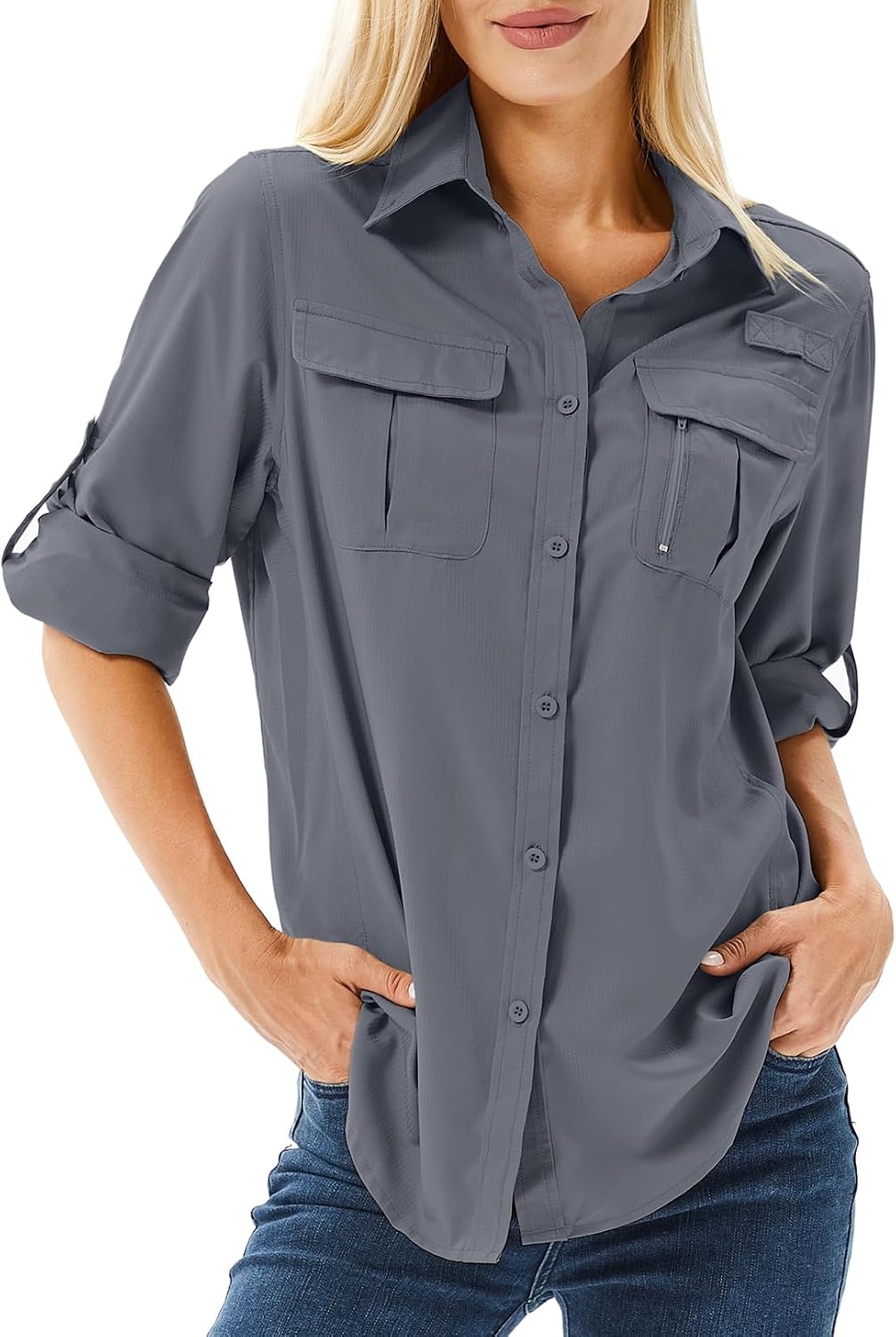 Women's UPF 50 Long Sleeve Sun Protection Safari Fish Hiking Shirts