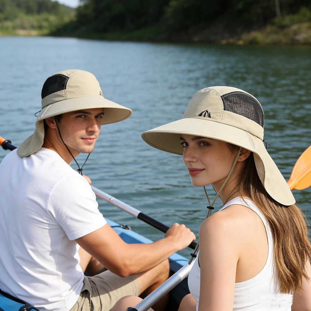UV Sun Protection Hat Women Foldable Neck Flap Wide Brim Fishing Hat with Ponytail Hole for Women