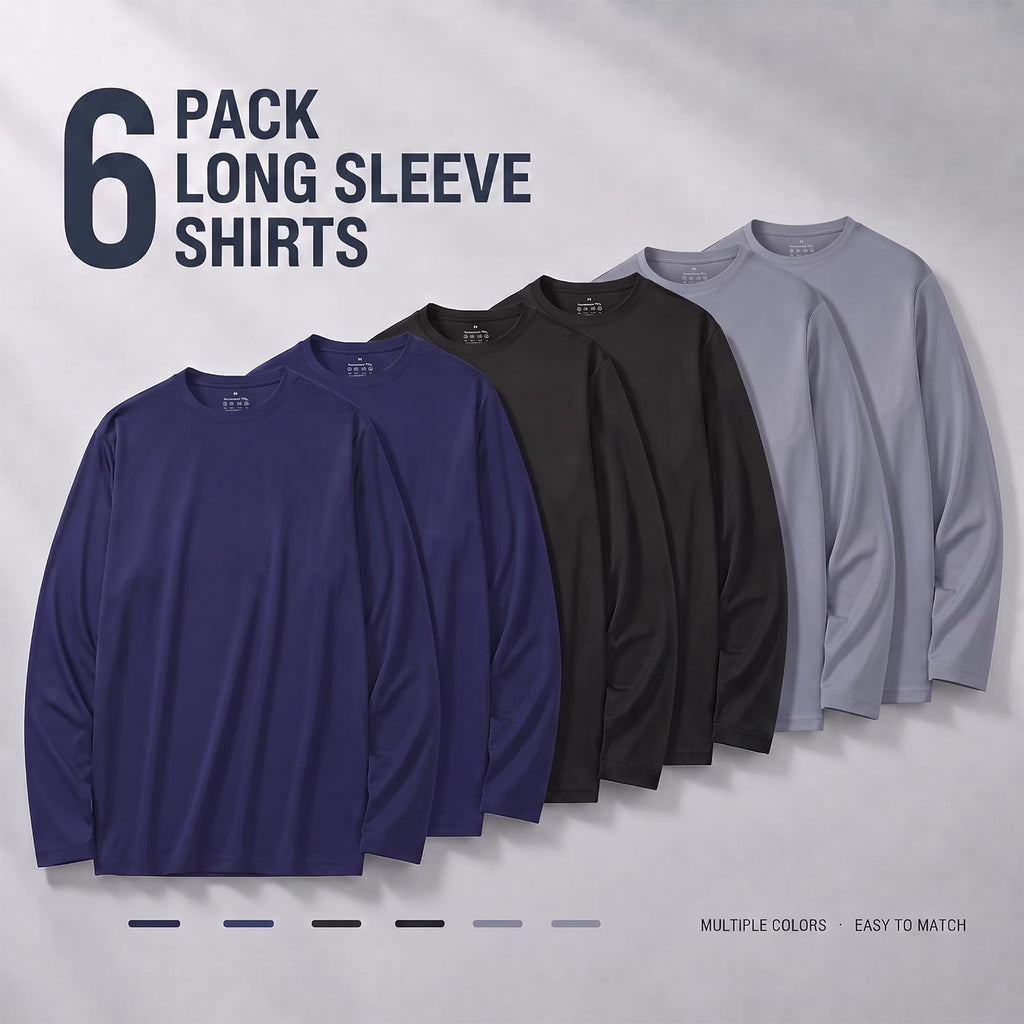 OYGSieg 6 Pack Long Shirts for Men Quick Dry Sun Protection Tee Shirts