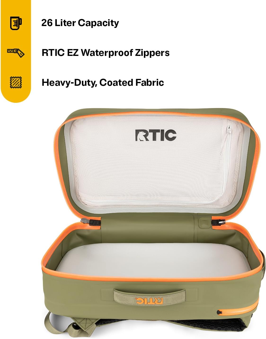 RTIC Ultra Dry Backpack Waterproof 26 L, Olive & Orange