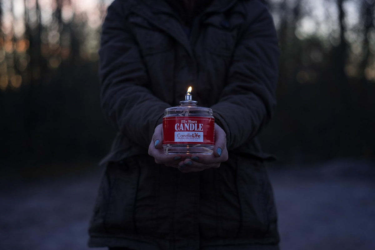 Candlelife Emergency Survival Candle (Set of 4) - 115 Hours Long Lasting Burning Time - Great Source of Light for Blackout, Camping, Fishing and Hunting - Smoke & Odor-Free | Clear Mist