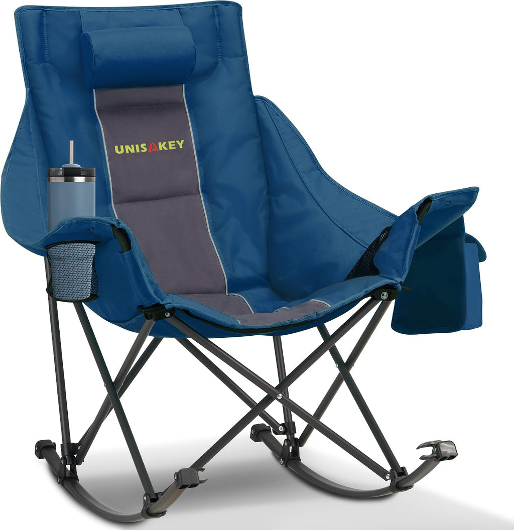 Unisakey Oversize Foldable Rocking Camping Chair300lbs Capacity,Blue