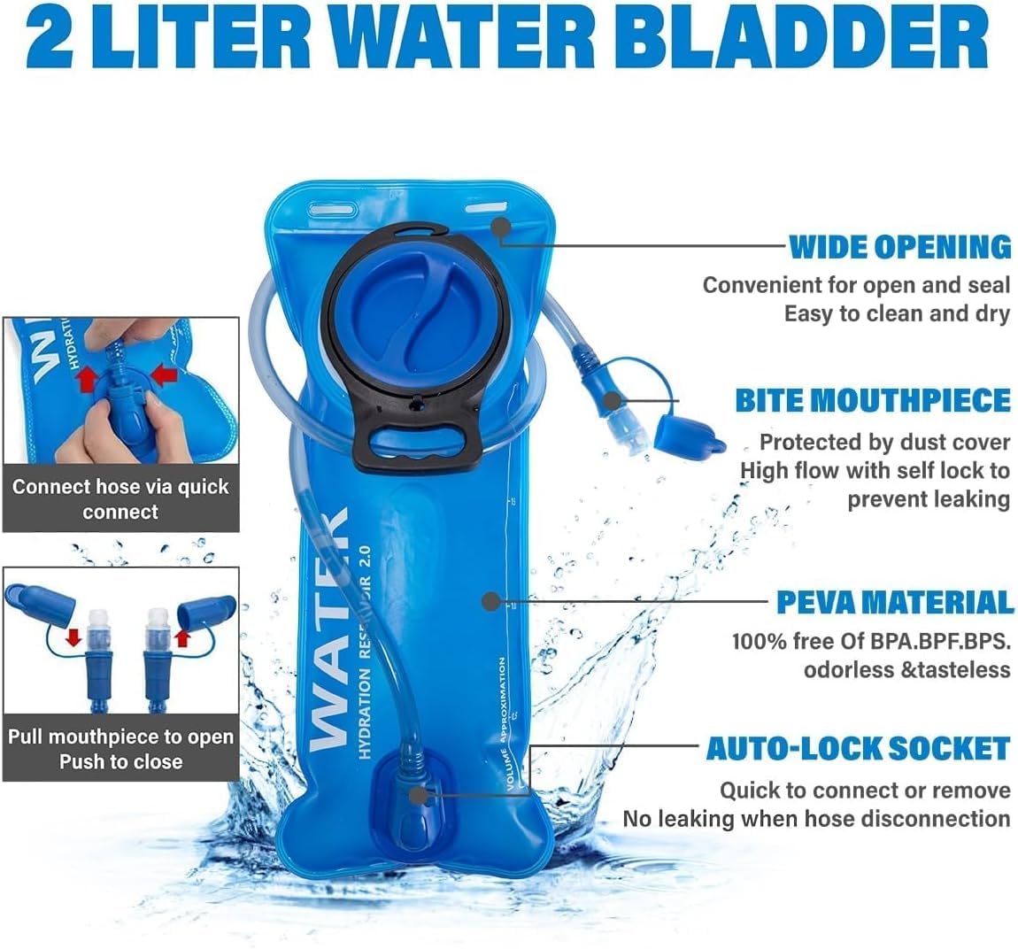 Hydration Backpack Pack with Cool Lights, 2L Water Bladder, Lightweight Bag for Running, Hiking, Bike, Climbing, Music Festival Essential, and Rave