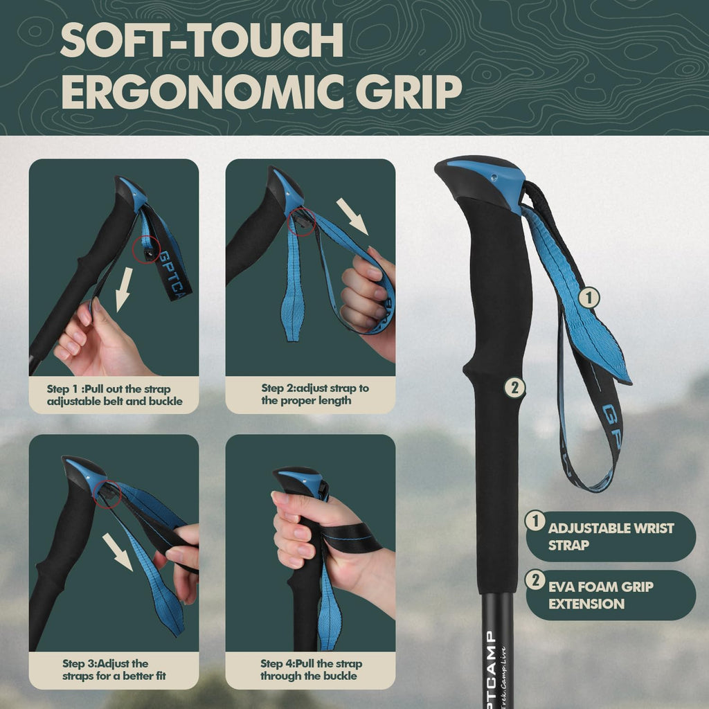 GPTCAMP Aluminum Collapsible Trekking Poles with EVA Grips