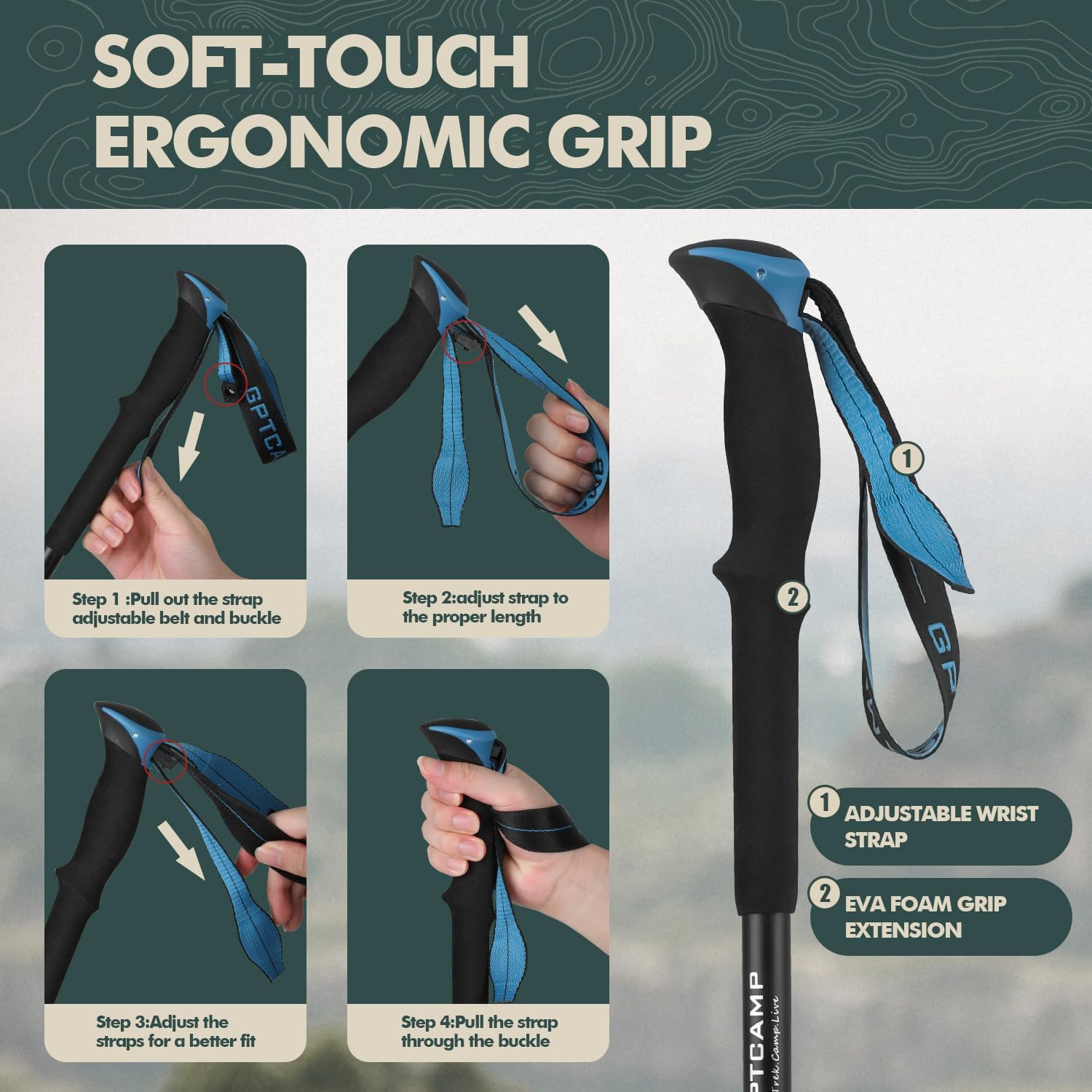 GPTCAMP Aluminum Collapsible Trekking Poles with EVA Grips