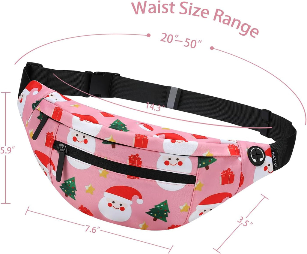 MAXTOP Large Fanny Pack with 4-Zipper Pockets, Christmas Gifts for Enjoy Festival Sports Workout Traveling Running Casual Hands-Free Waist Pack Crossbody Phone Bag Carrying All Phones (Santa Claus,)