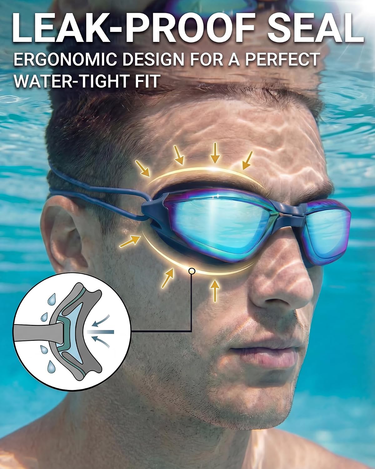 Aegend Swimming Goggles with Adjustable Bungee Strap, No Leak Anti-Fog UV Protection Mirrored Swim Goggles Adults (2 Pack)