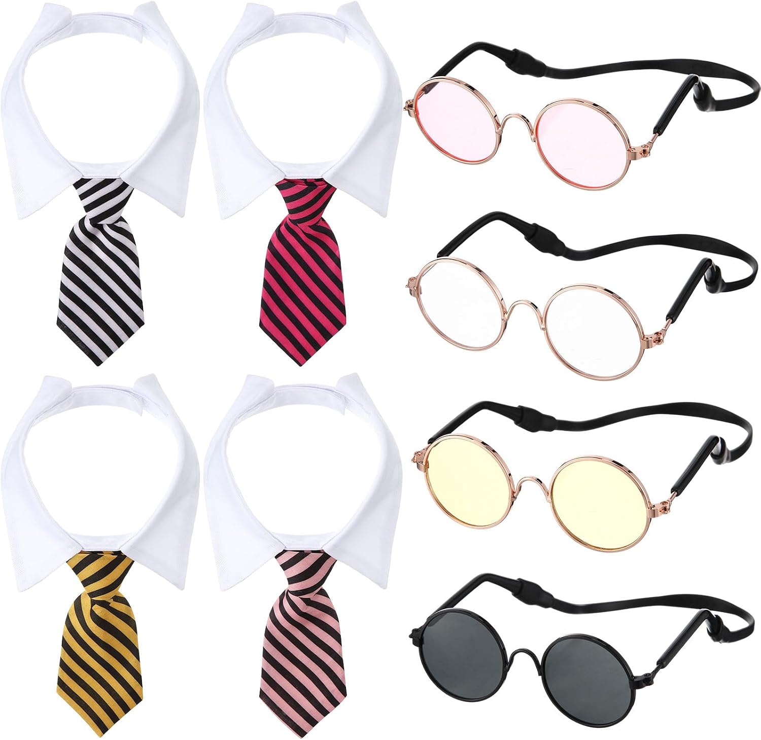 Weewooday 8 Pcs Pet Sunglasses & Tie Collars for Dogs Cats, Elegant Colors