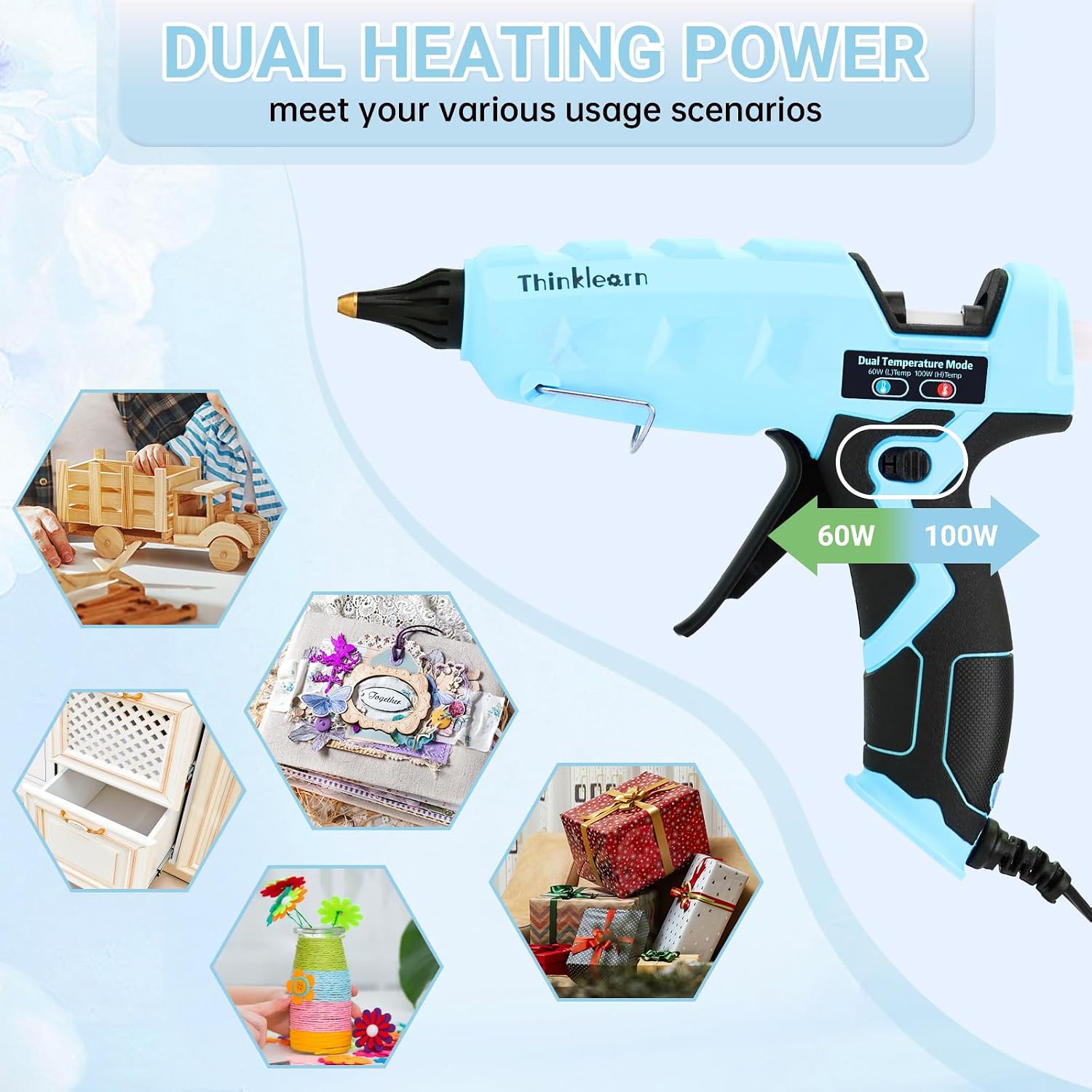 THINKLEARN Hot Glue Gun, Full Size, 60/100W Dual Power