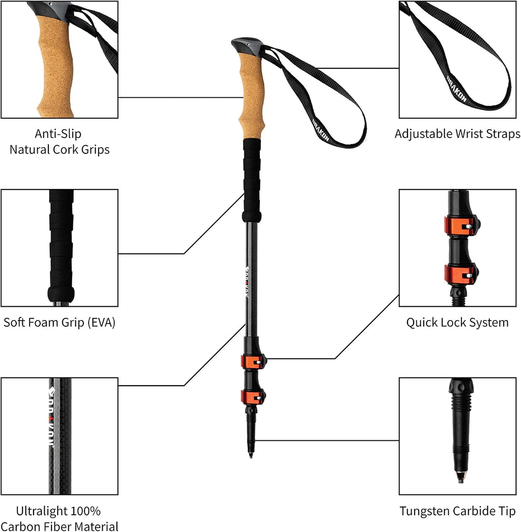 Drakon Sticks 2.0 Ultralight 100% Carbon Fiber Trekking Poles