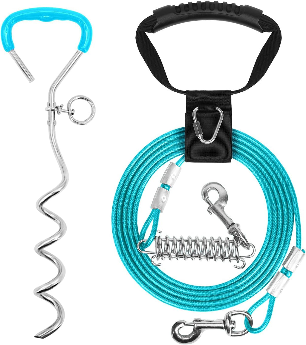 Supet Shock-Absorbing Dog Tie Out Cable & Stake for Backyard, Camping, Traveling, for Dogs up to 250Lbs, Durable Dog Tether/Leash,16ft