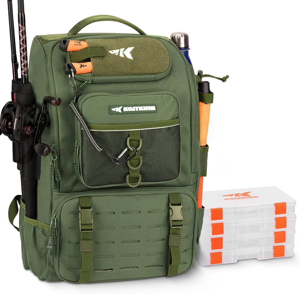 KastKing KarryAll Fishing Backpack with Rod Holder 4 Tackle Boxes, 40/26L