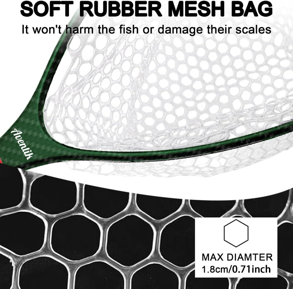Aventik Fly Floating Fishing Net Carbon Fiber Landing Trout Net Light Weight Clear Rubber Ghost Net Catch & Release