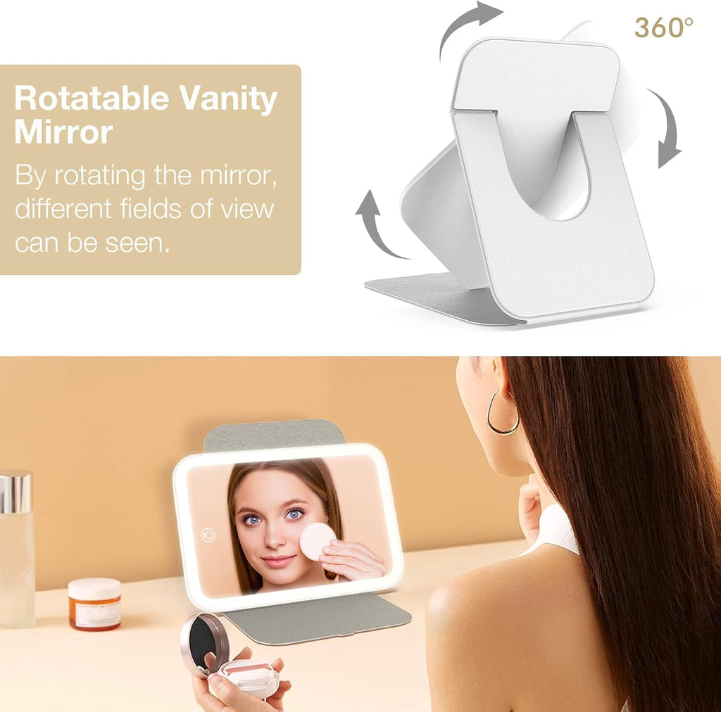Kintion Travel Makeup Mirror, Portable LED Lighted Folding Mirror (White)