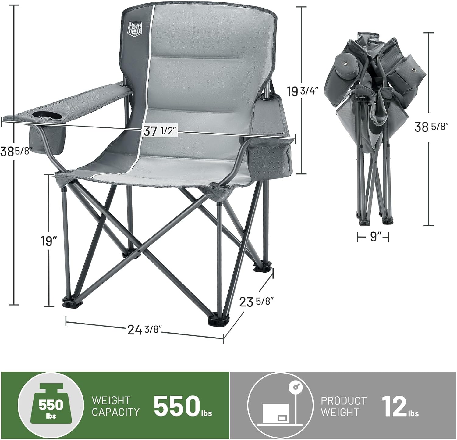 TIMBER RIDGE Oversized Folding Camping Chair for Adults