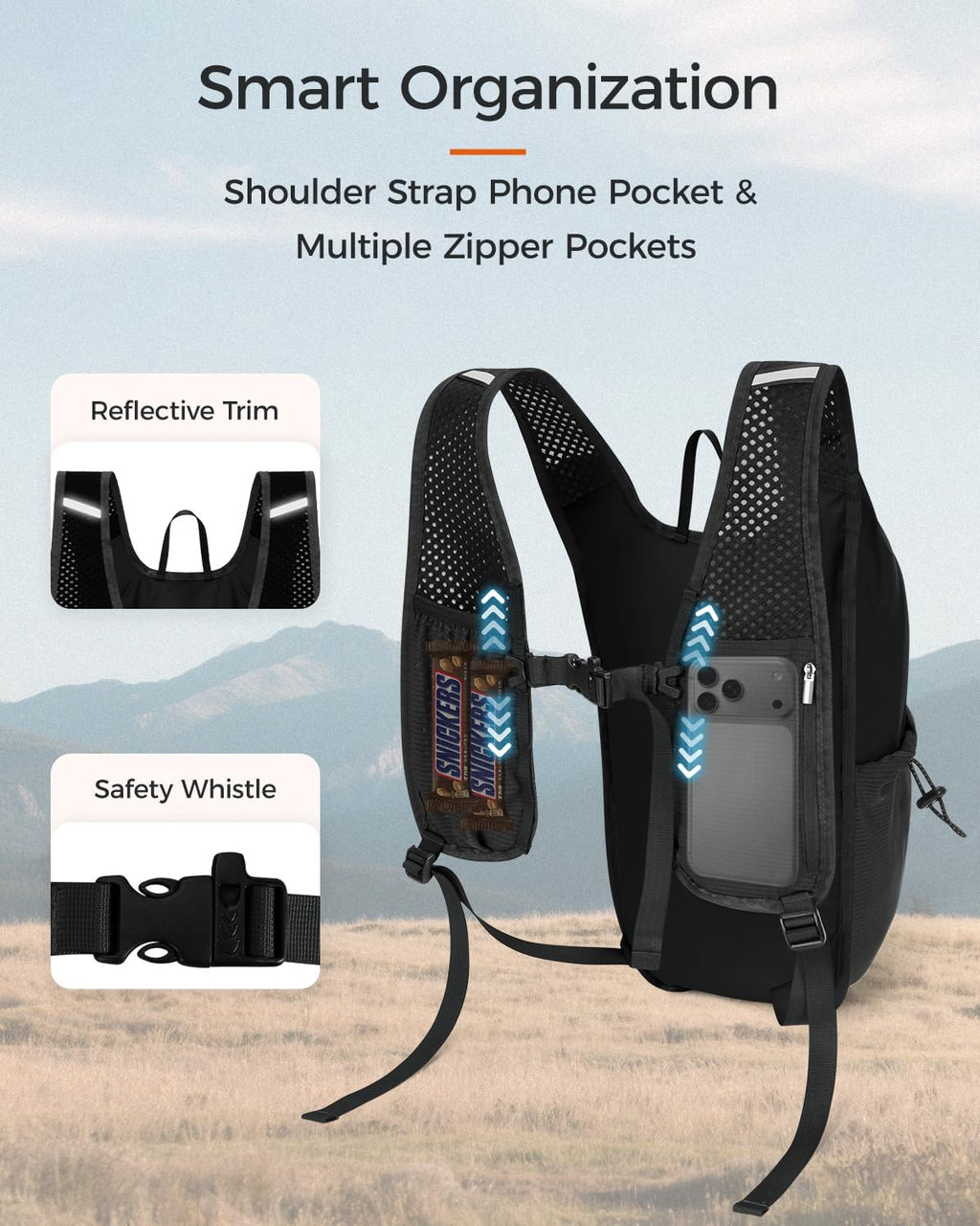 ECOHUB Small Hiking Daypacks Men 15L Lightweight Backpack for Travel Black