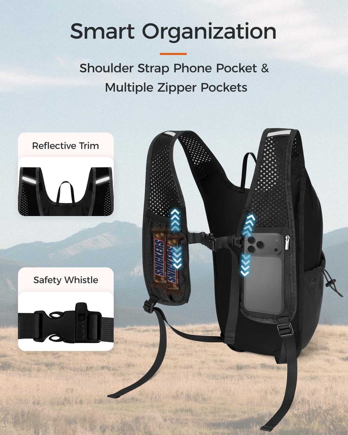 ECOHUB Small Hiking Daypacks Men 15L Lightweight Backpack for Travel Black