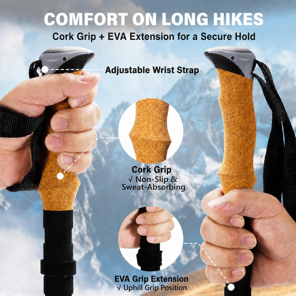 Folding Trekking Poles, Compact 13.8-Inch Hiking Poles 2-Pack