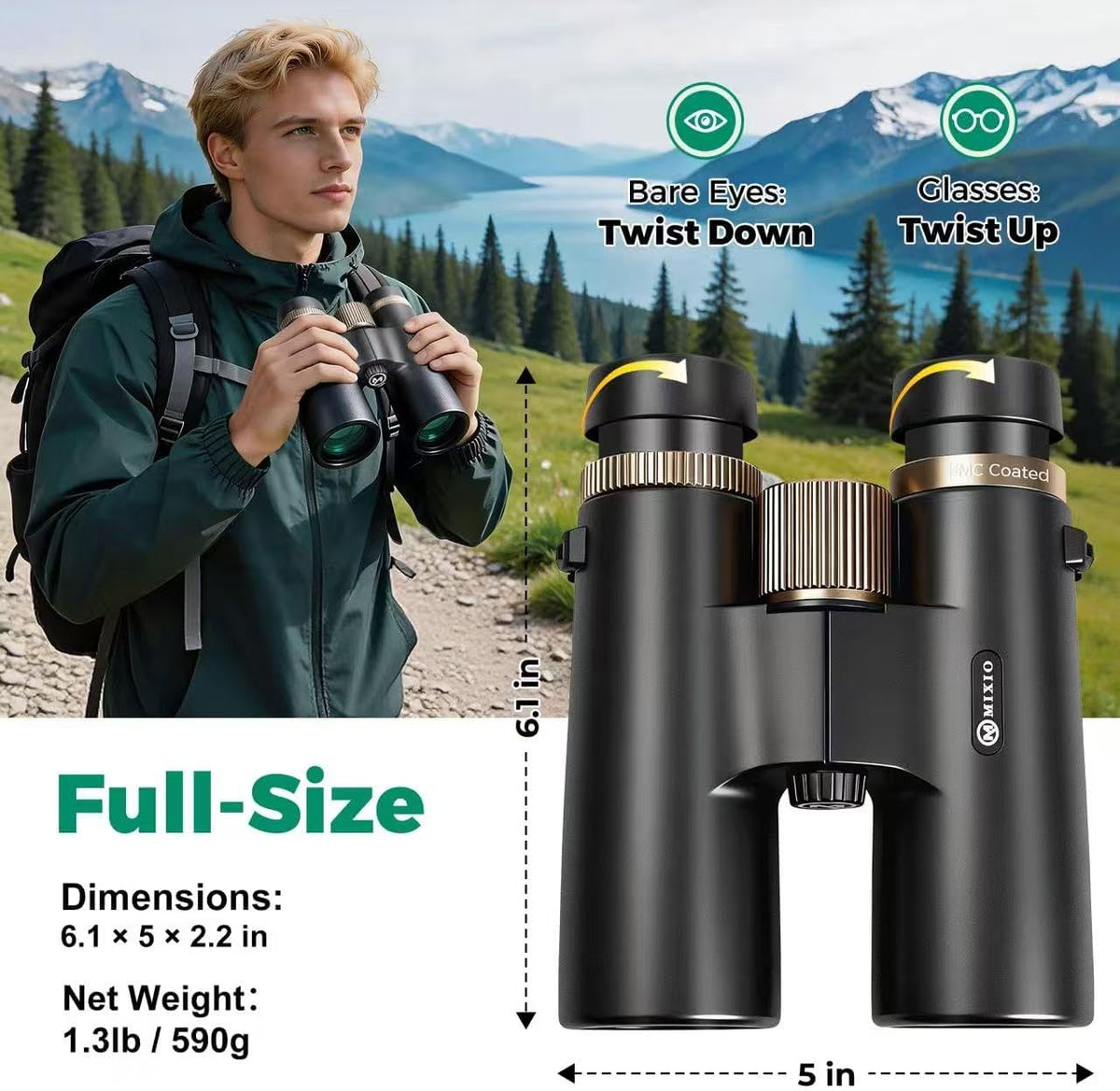 12x42 Binoculars for Adults High Powered Waterproof with Large View