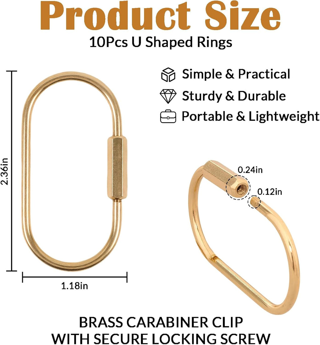 10 Pcs Gold Solid Brass Carabiner Keychain Clip - Brass Key Ring