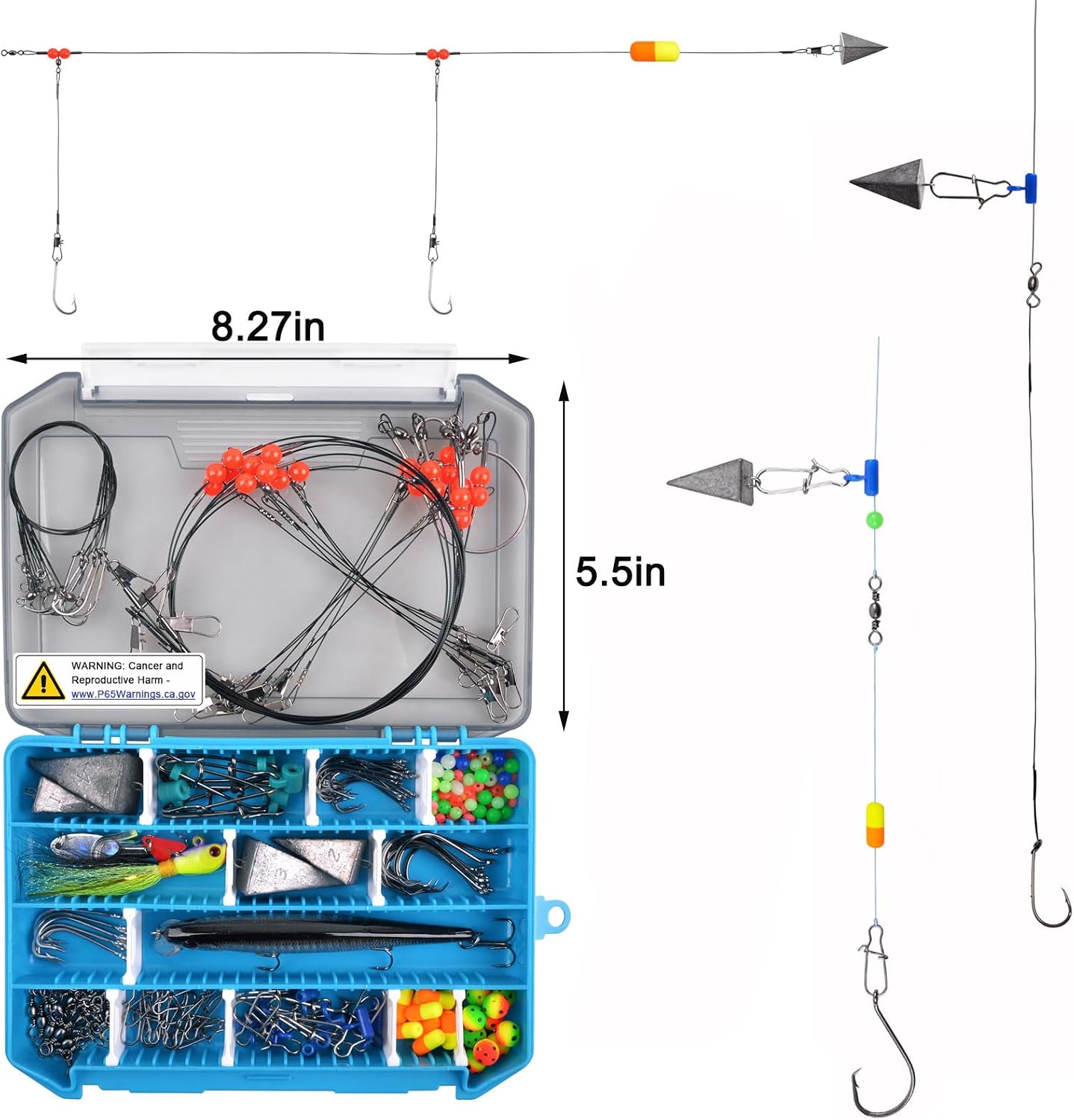 Surf Fishing Tackle Kit Ocean Saltwater Fishing Lures Surf Fishing Gear Fish Finder Rigs Pompano Rig Pyramid Sinker Weight Fishing Hooks Swivels Various Accessories
