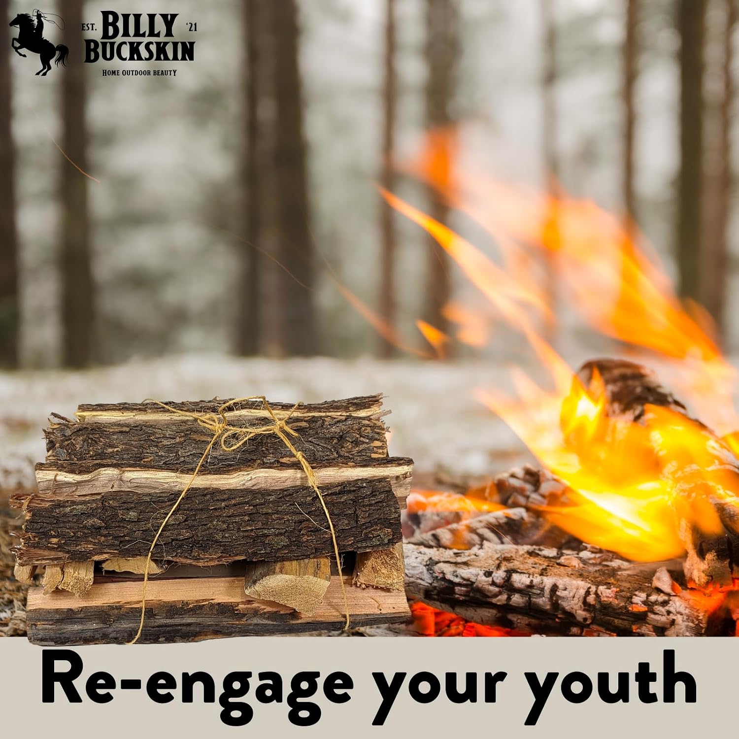 Billy Buckskin 18 LB Oak Firewood Bundle – Seasoned Fire Logs with Fatwood Starter Sticks for Fire Pit, Campfire, Fireplace, Wood Stoves and Outdoor Grilling – Camping Accessories