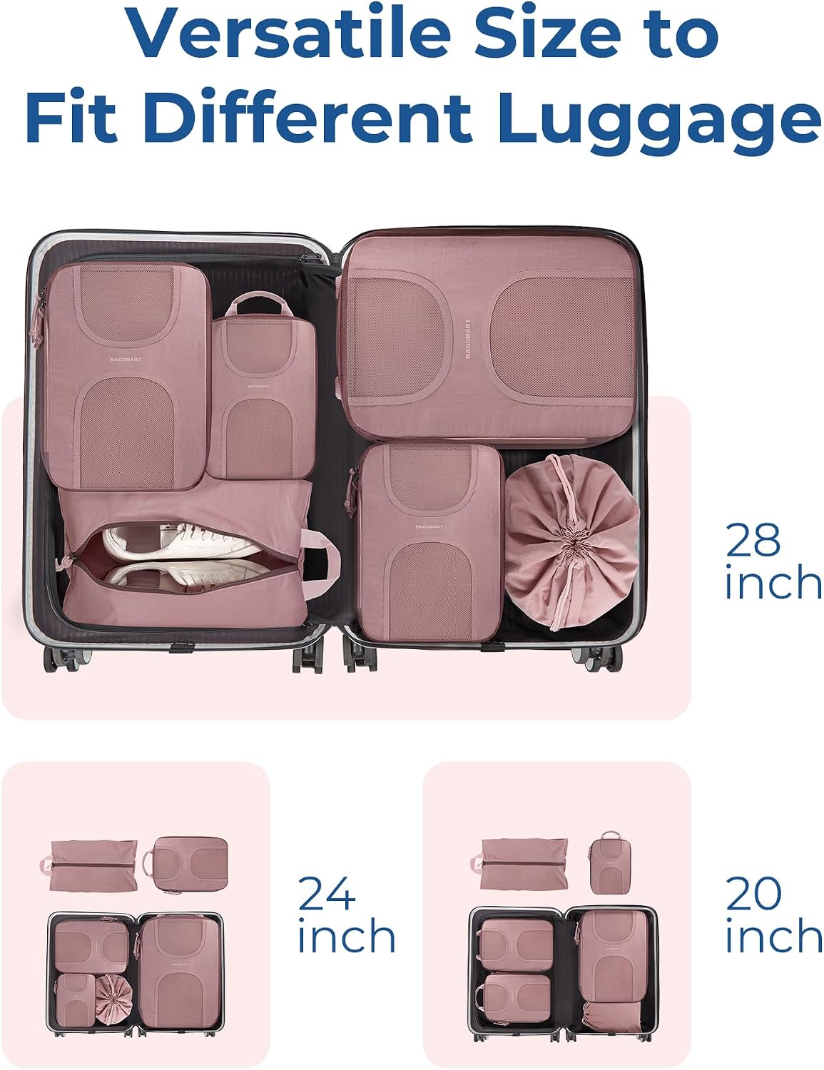 BAGSMART 6 Set Compression Packing Cubes, Travel Luggage Organizer Bags