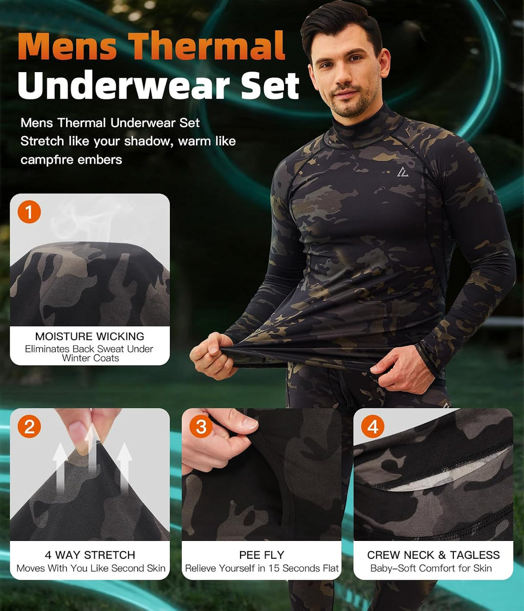 Mens Thermal Underwear Long Johns Set Cold Weather Hunting Base Layer