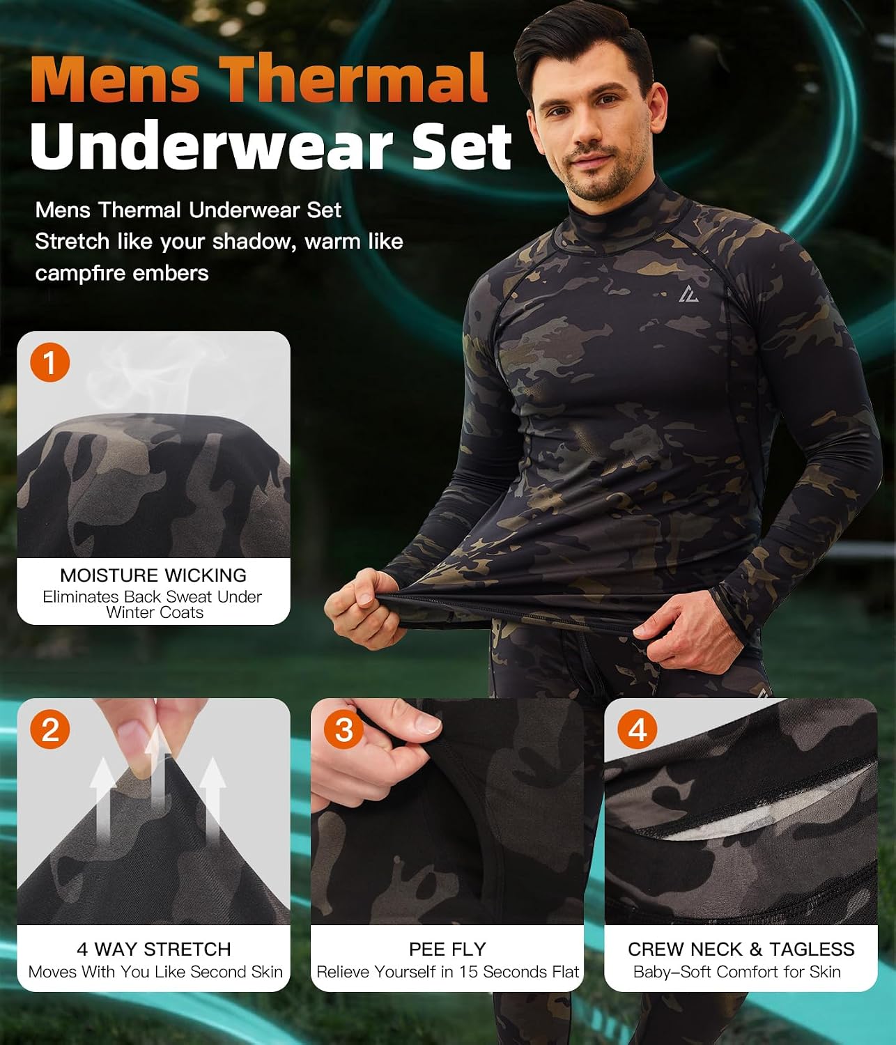 Mens Thermal Underwear Long Johns Set Cold Weather Hunting Base Layer