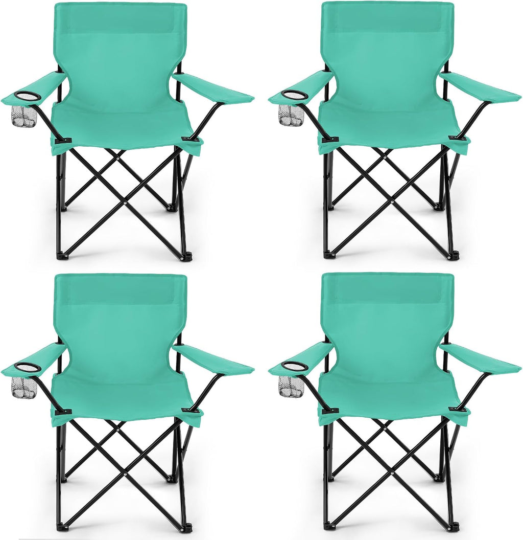 4 Pack Folding Camping Chairs for Outdoor, Foldable Portable Lawn Chairs with Carry Bag & Cup Holder, Compact Design for Camp, Beach, Picnics, and Fishing Supports 300LBS（Blue）