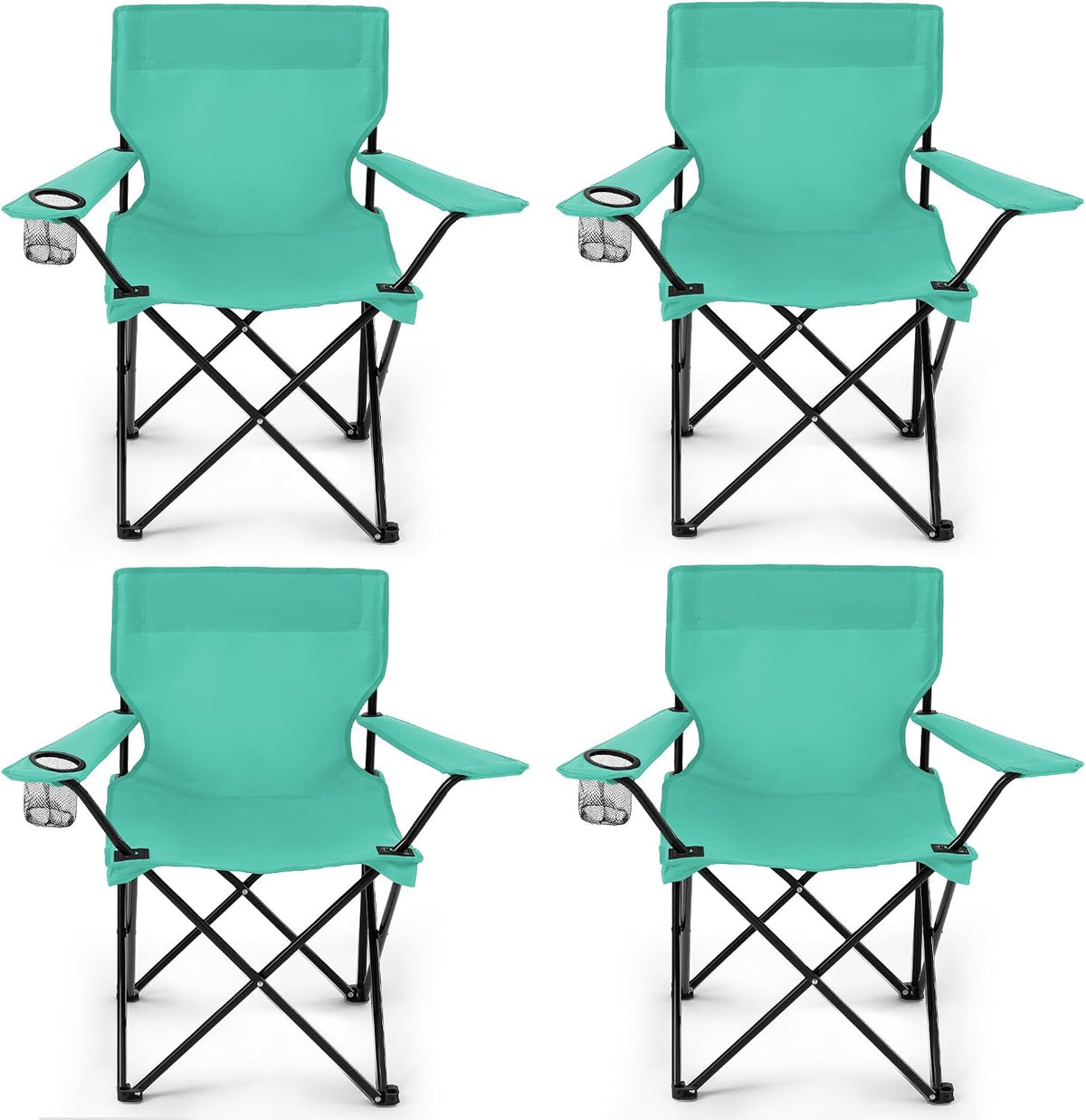 4 Pack Folding Camping Chairs for Outdoor, Foldable Portable Lawn Chairs with Carry Bag & Cup Holder, Compact Design for Camp, Beach, Picnics, and Fishing Supports 300LBS（Blue）