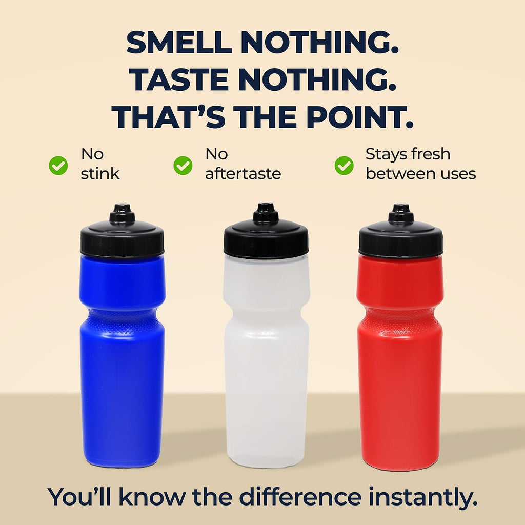 Rolling Sands USA Made 24 oz Sports Squeeze Water Bottles, 8 Pack, BPA-Free, Easy Drink One Way Flow Valve, Fits Most Bike Cages, Dishwasher Safe, Durable, Reusable and Lightweight, Red