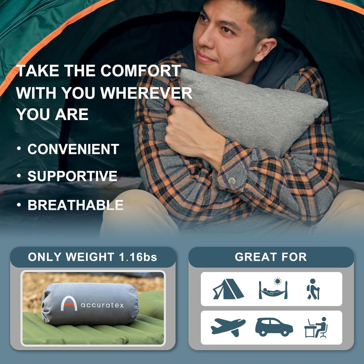 ACCURATEX Camping Pillow, Cotton Cover Compressible Travel Pillow,13x18