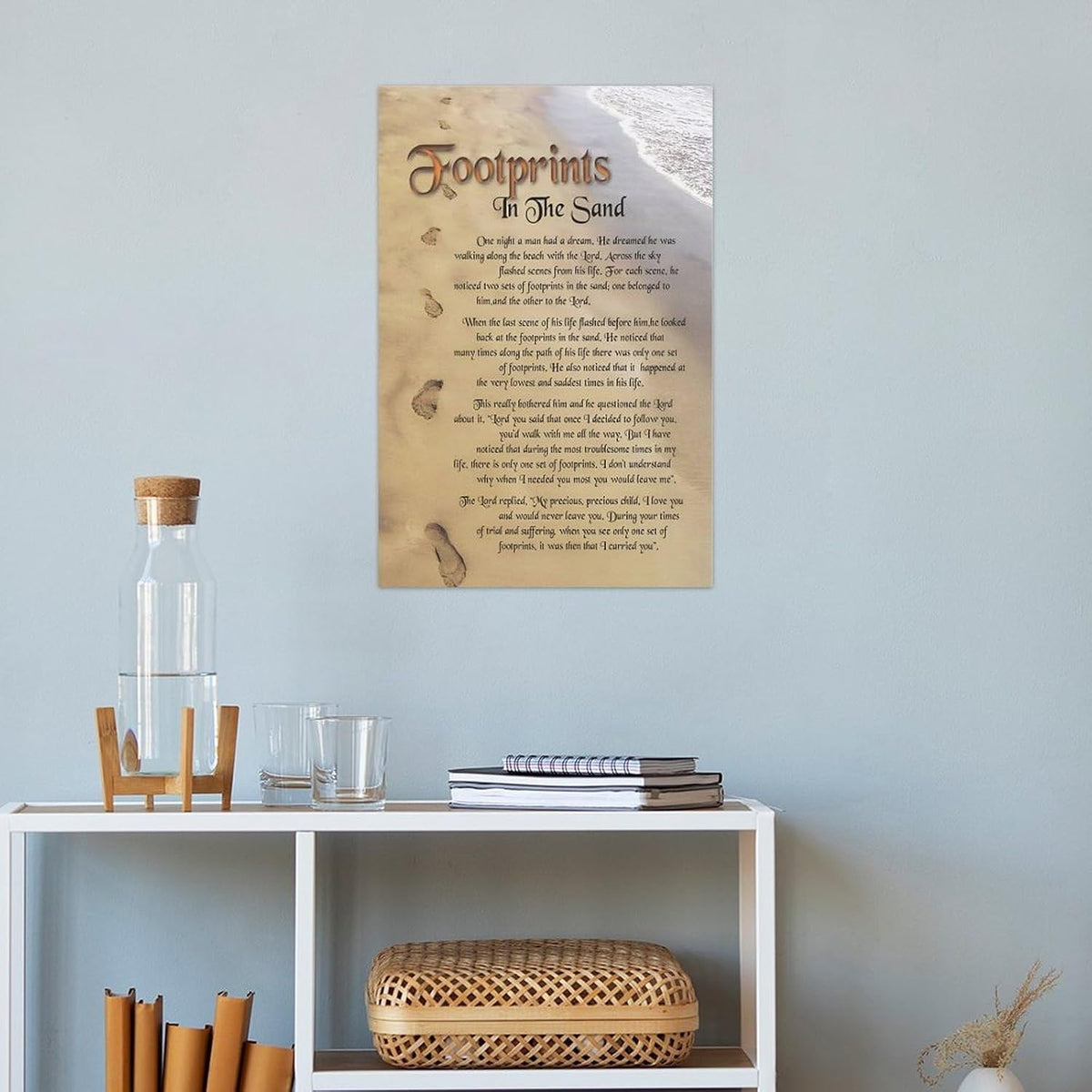 Footprints in the Sand Religious Canvas Wall Art Posters, Inspirational Beach Sunset Poem Print Poster (Unframed 20x30inch, Footprints(3))