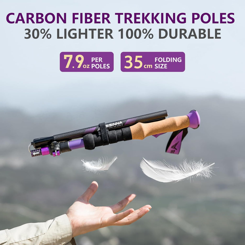 BISINNA Carbon Fiber Trekking Poles Collapsible Hiking Poles 2PC
