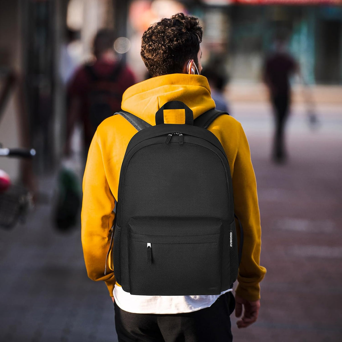 ZUBOND Unisex Black Backpack for School & Travel - Lightweight Laptop Backpack Fits 15.6 Inch Notebook, Water Bottle Pocket - Ideal for Teens, College Students, Adults