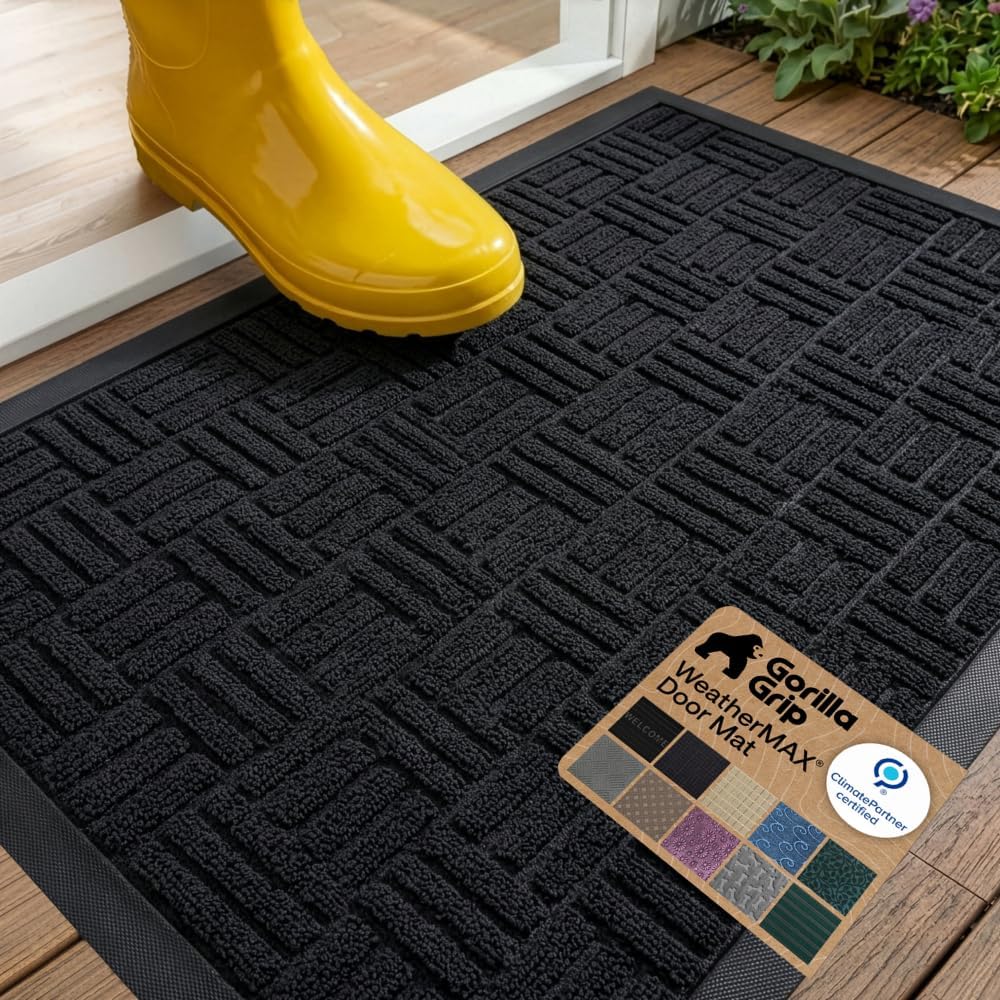 GORILLA GRIP WeatherMAX Door Mat, Indoor Outdoor Use, 29x17, Black Maze