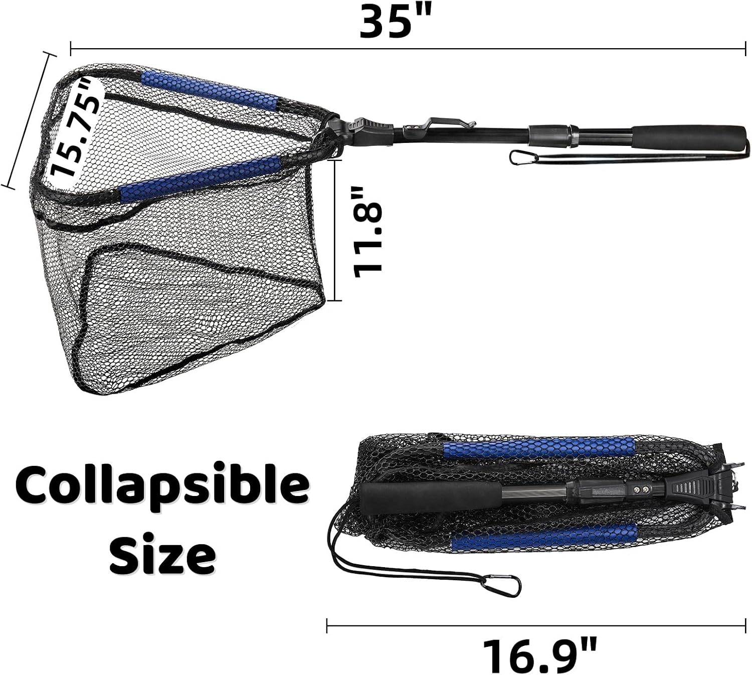 Noamus Floating Fishing Net, 35" Fishing Landing Net with Collapsible Telescopic Pole Handle, Rubber Coated Mesh Folding Fly Fish Net for Salmon Steelhead Bass Trout Walleye Kayak, Fresh Salt Water