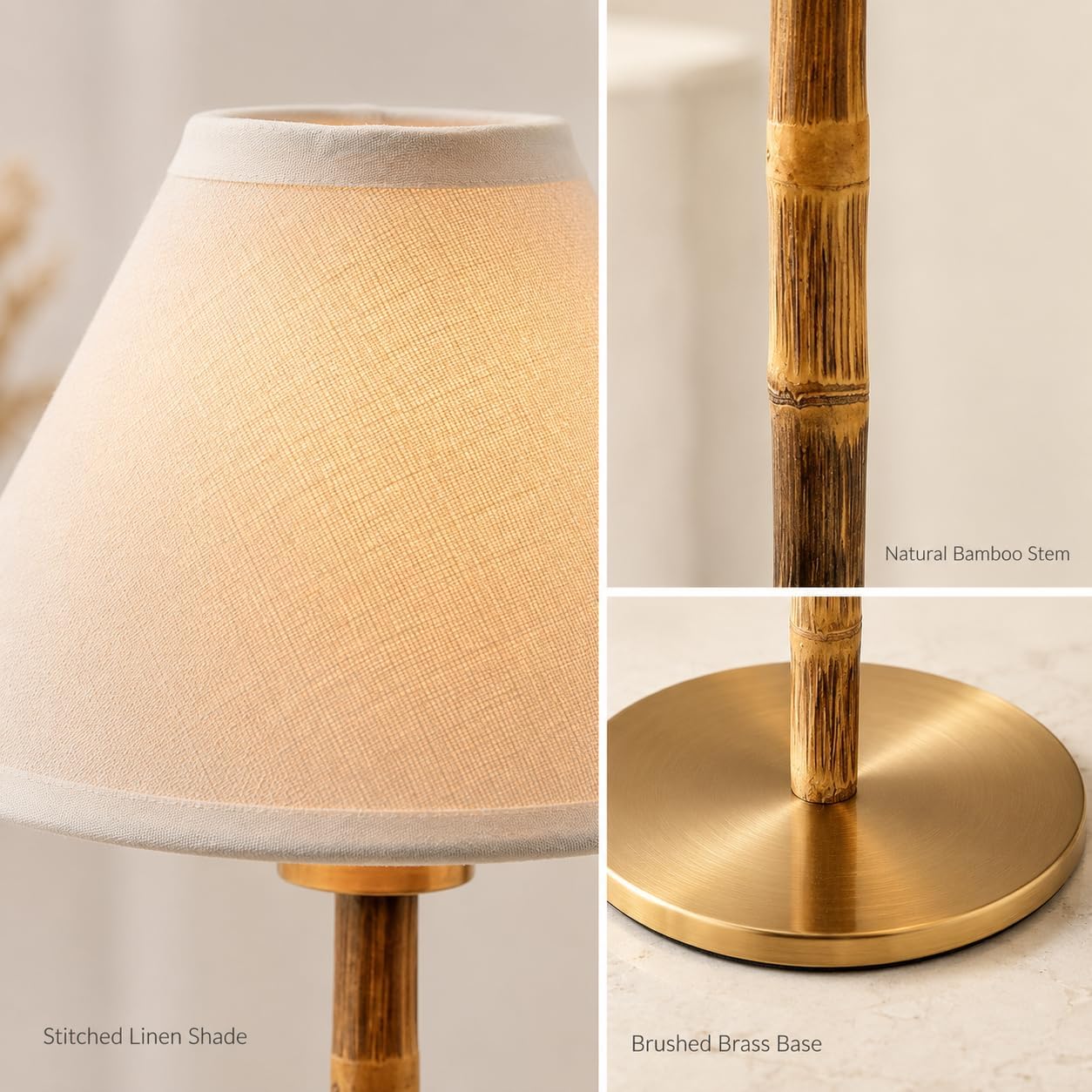 Bamboo Cordless LED Table Lamp – Rechargeable 24-Hour Battery, Dimmable Warm Light, Portable Wireless Lamp with Remote for Indoor/Outdoor Use, Home, Patio, Restaurant – (WHITE LINEN), 14.95" Tall
