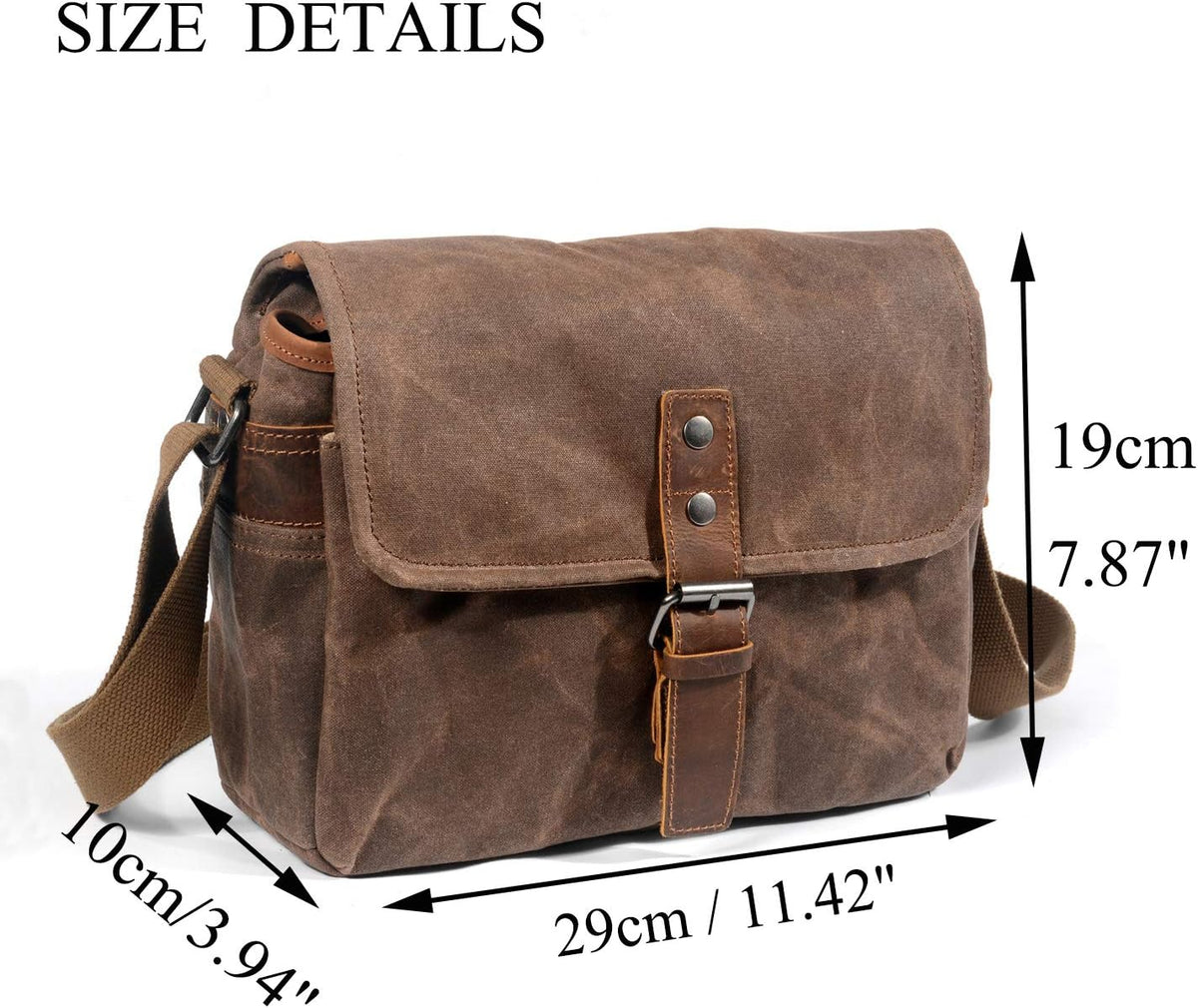 SLR Camera Bag, Waterproof Wax Canvas Bag Vintage Camera Case Messenger Bag with Interlayer Pad