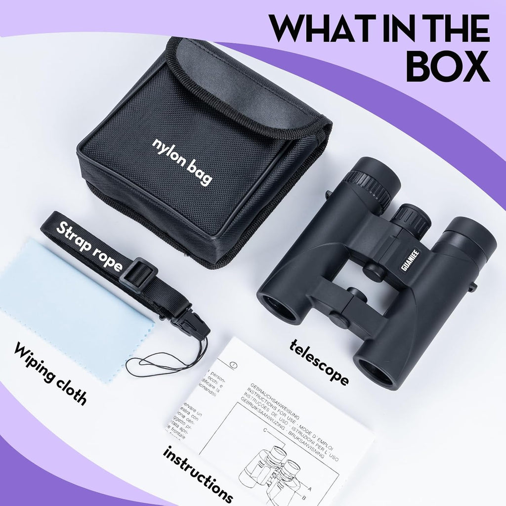 10x25 Binoculars for Kids Mini Pocket Compact Binoculars Waterproof Small Binocular for Bird Watching Travel Stargazing Outdoor Sports Black