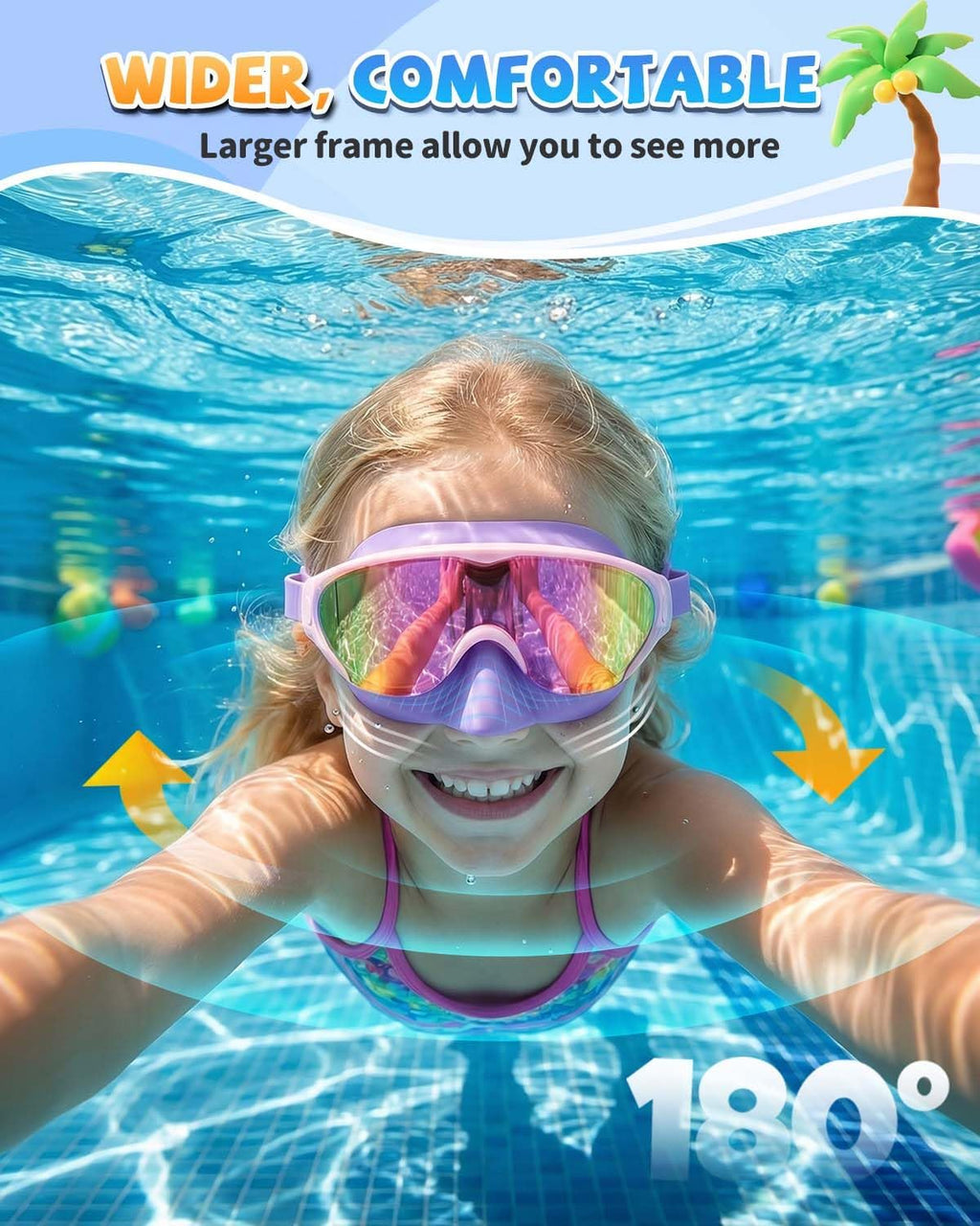Zoomsnail Kids Swim Goggles with Nose Cover, Leakproof Anti-fog UV Lens Toddlers Swimming Goggles for Kids 3-15 Boys & Girls