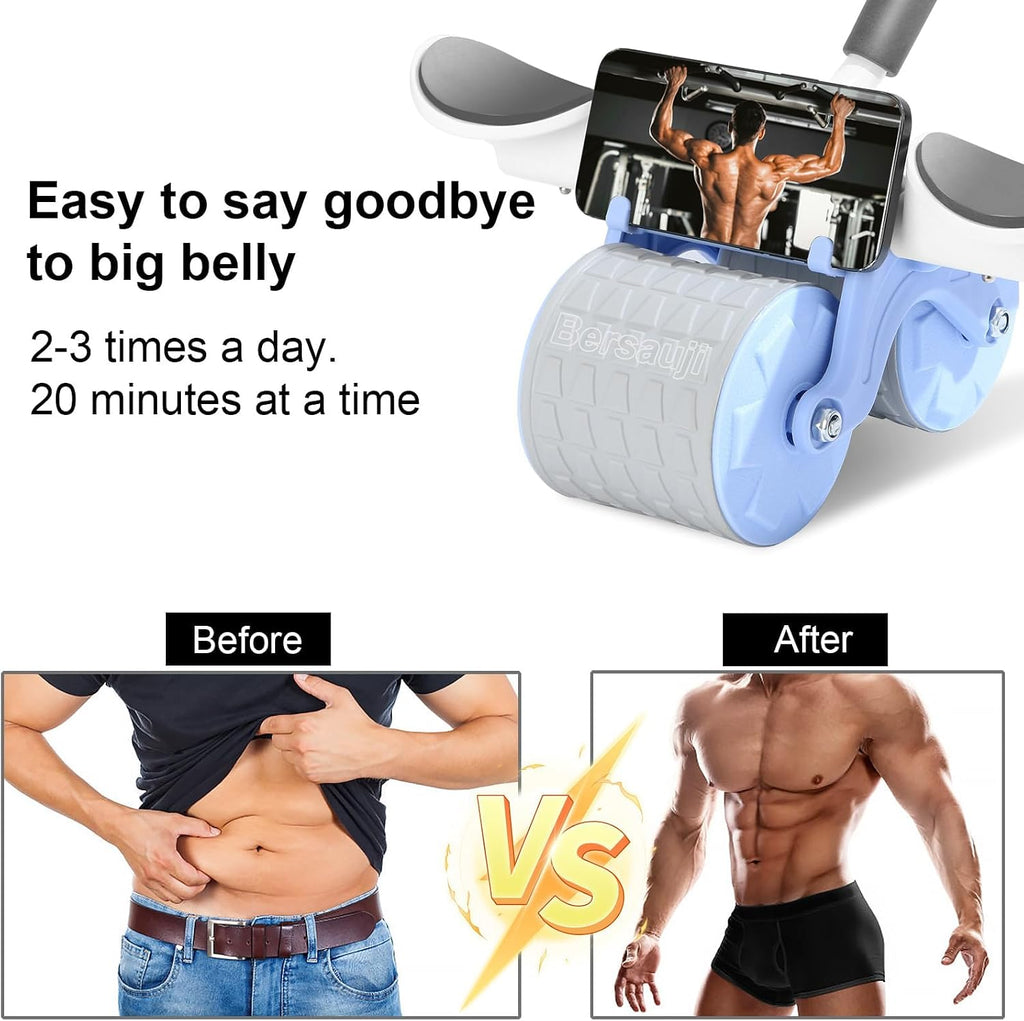 2026 Upgraded Ab Roller Wheel with Knee Mat &Timer - Automatic Rebound Abdominal Wheel with Elbow Support, Abs Workout Equipment for Core Strength Training, Ab Exercise Roller for Women Men